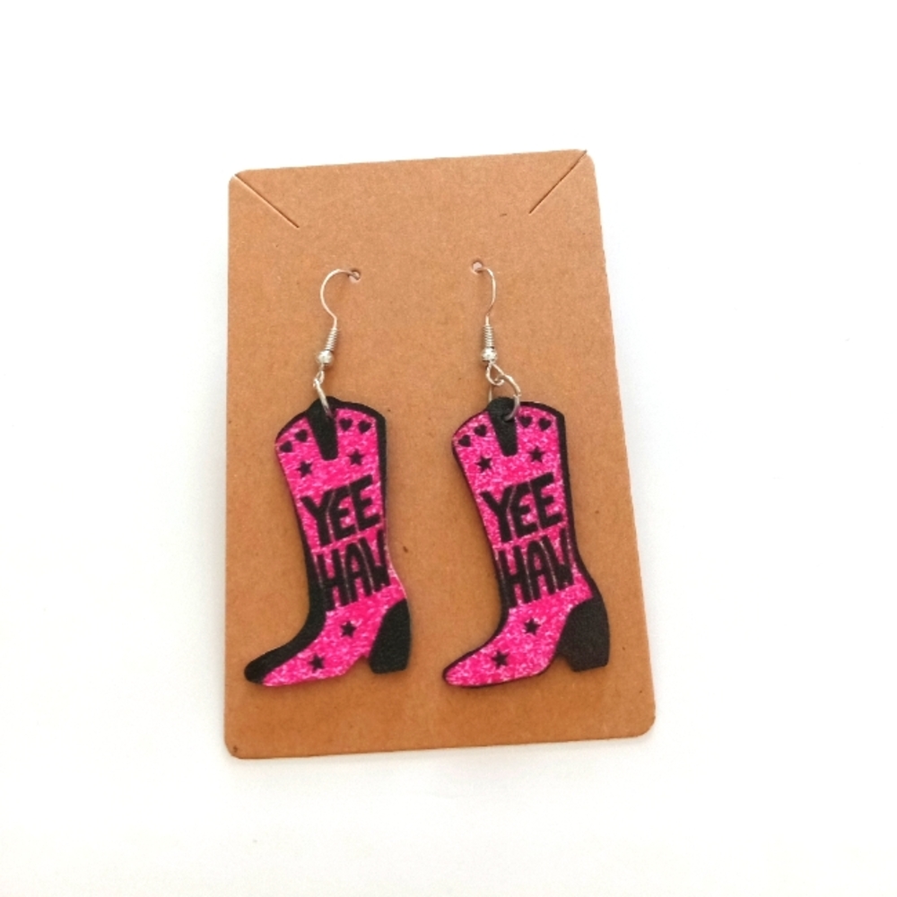 Pink Yee Haw Cowboy Boot Earrings